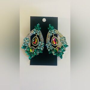 Teal Teardrop Crystal Statement Earrings